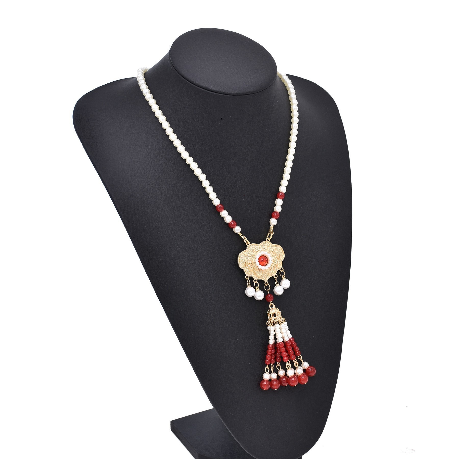 Hanfu Ancient Style Changying Luo Ping An Lock Necklace Pearl Ming Style Ma Mian Skirt Red Children's Retro Accessories