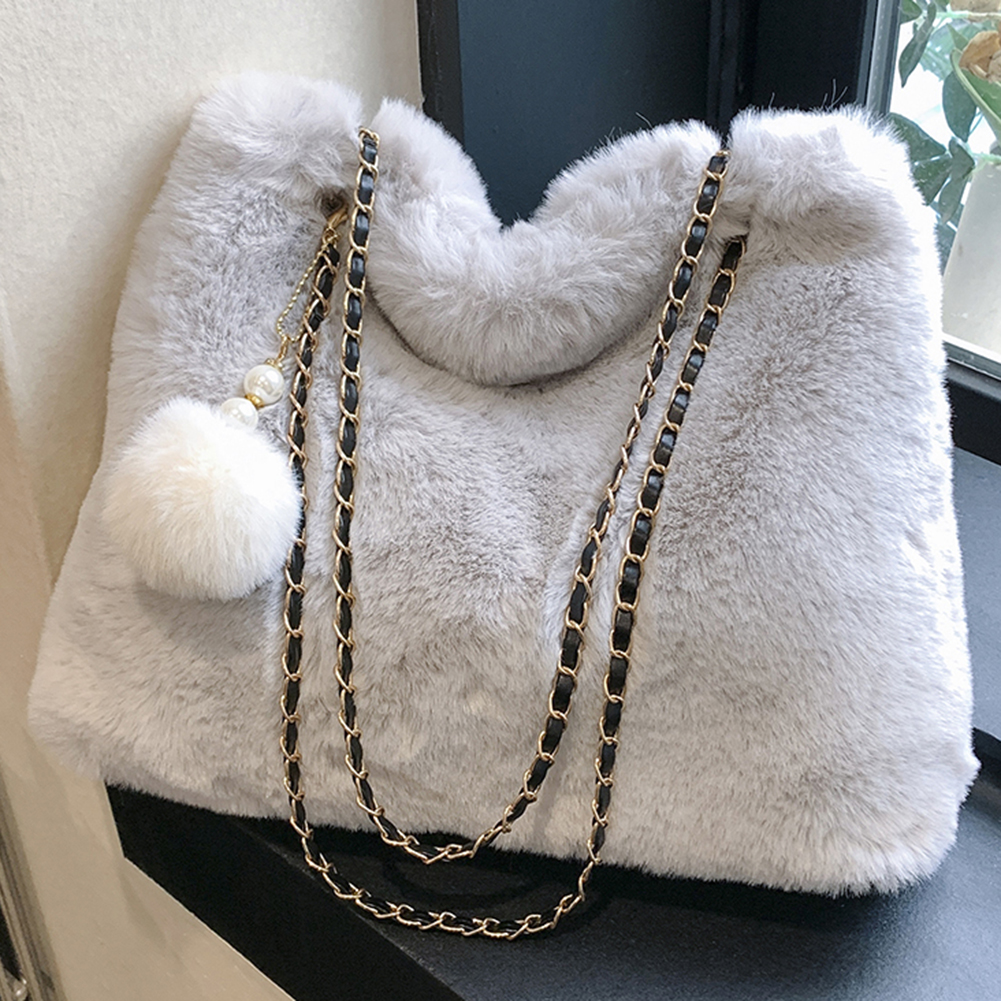 Women Fluffy Crosssbody Bag Soft Plush Satchel Bag Faux Fur with Pendant Large Capacity Female Fashion Travel Bag