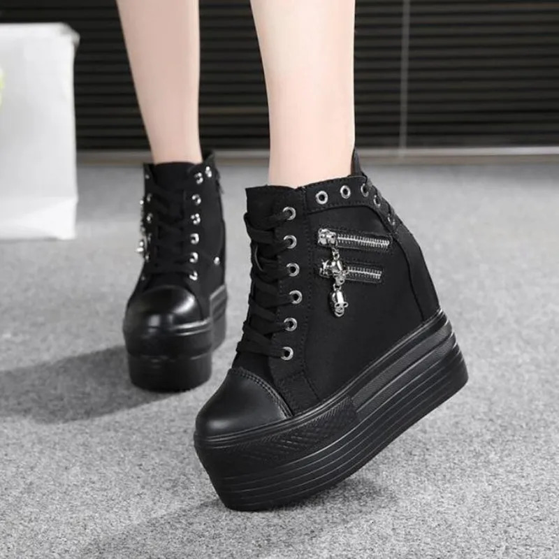 Classic Hidden High Heels Platform Sneakers Womens Breathable Wedge Canvas Shoes Womens Casual Boots Autumn Zapatos Mujer 241106