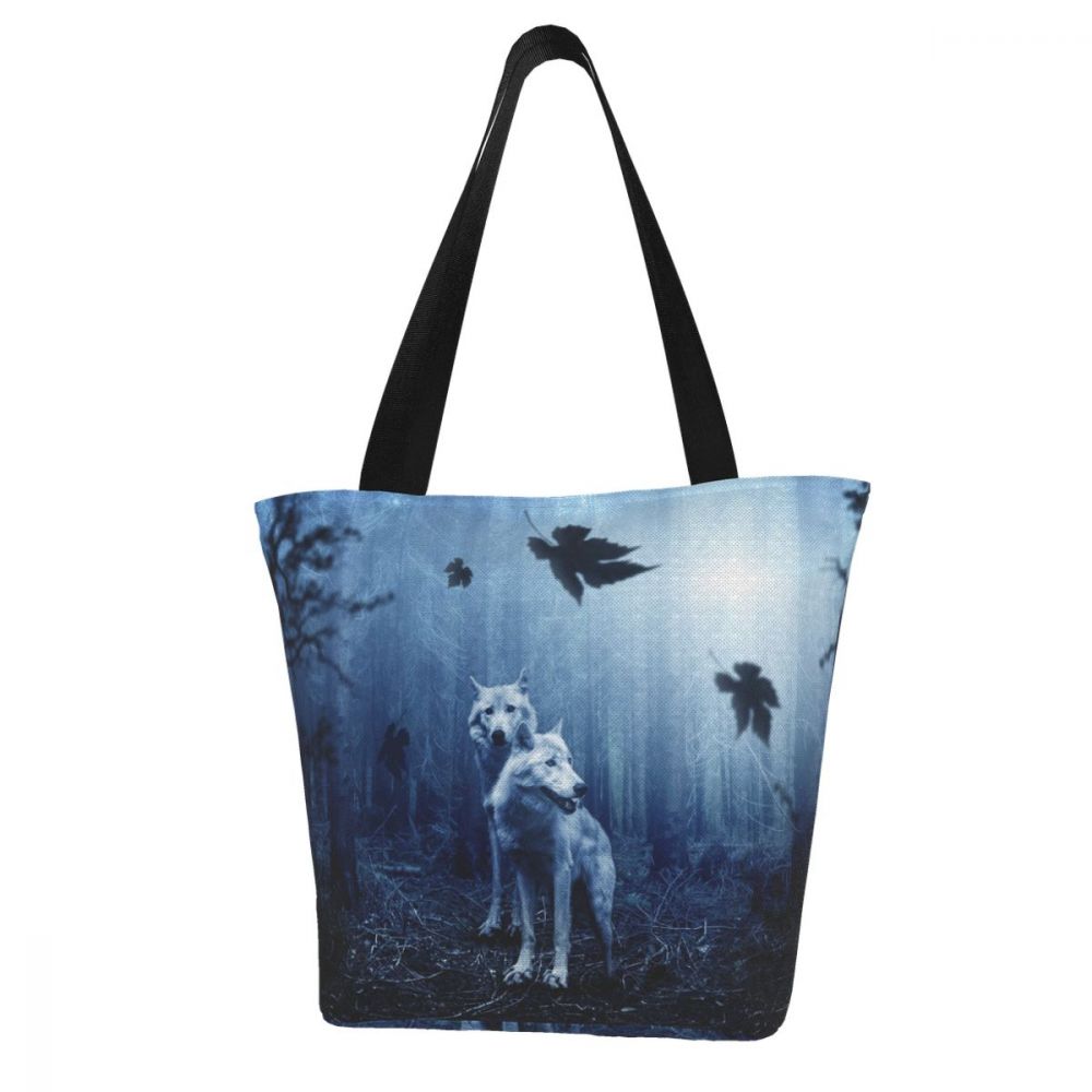 NOISYDESIGNS Cool Wolf Print Tote Bags Women Zipper Handbags Eco Reusable Shopping Bag Art Painting Shoulder Bags for School