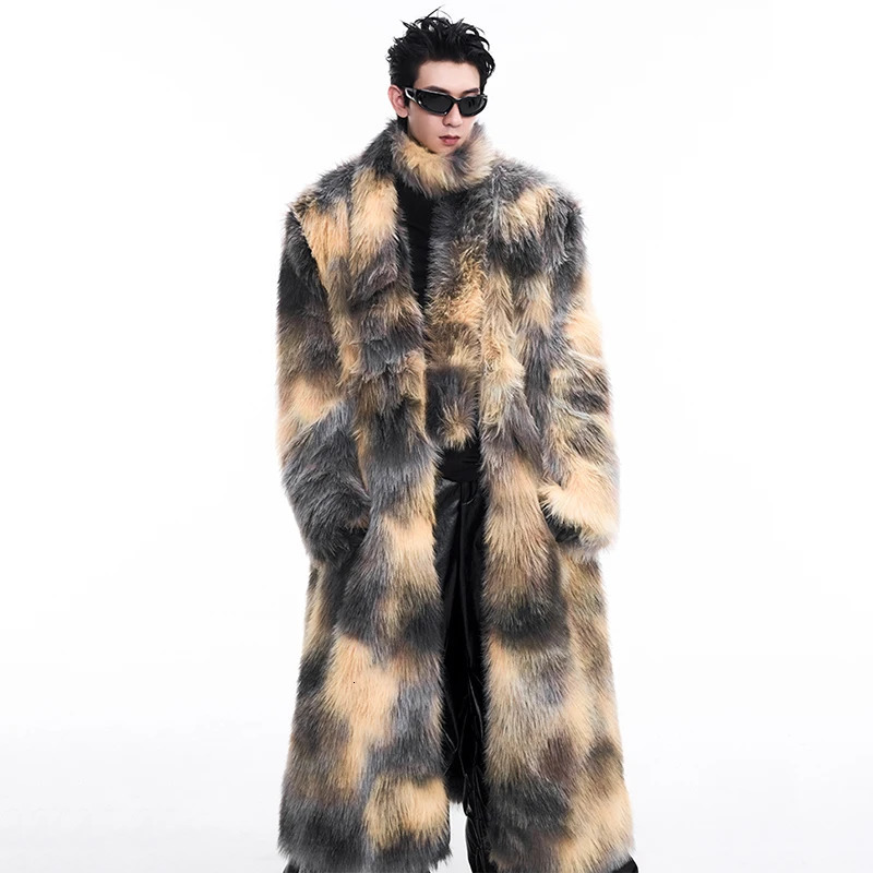 FEWQ mens faux fur long coat autumn and winter mink cardigan long sleeved scarf mens top 24E5164 241107