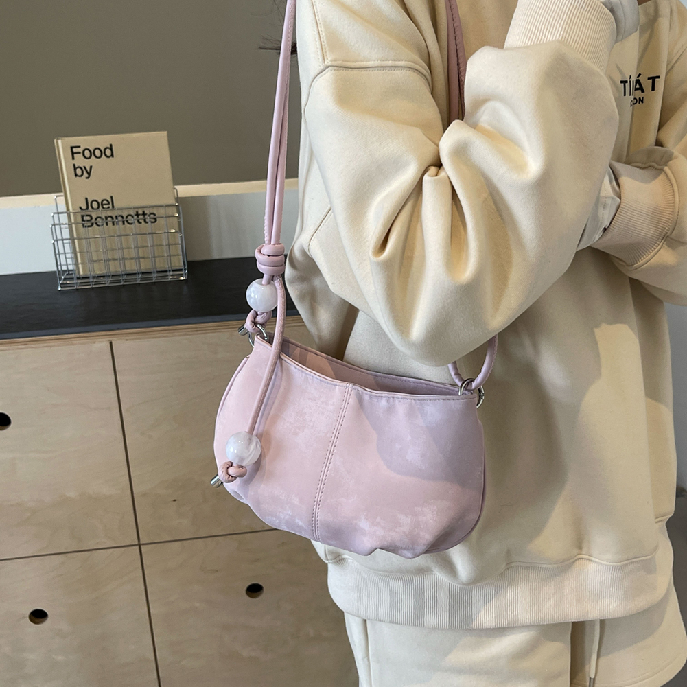 Women Casual Clutch Handbag Large Capacity PU Underarm Bag Stylish Armpit Bag Zipper Closure with Pearl for Party Vacation