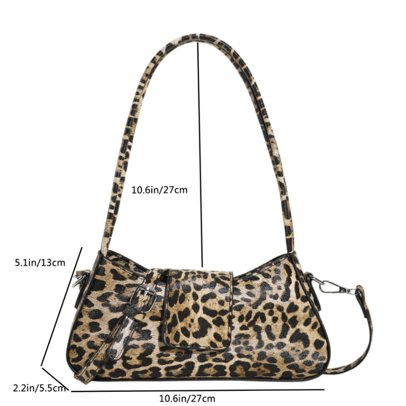 French Style Underarm Bag for Women Brown Black Leopard Handbag Clutch Bag Female Vintage PU Leather Crossbody Bags Versatile