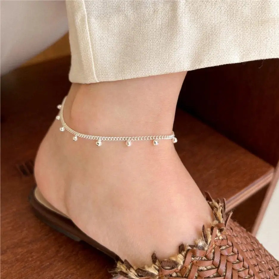 SHANICE S925 sterling silver bead anklet womens round bead pendant retro anklet beach jewelry 241107
