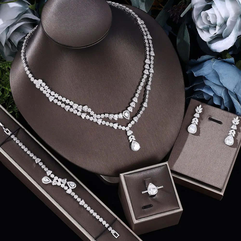 exotic wedding jewelry set with sparkling zirconia necklace and earring party accessories 241106