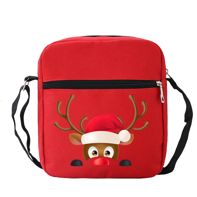 Cartoon Christmas Elk Deer Messenger Bags for Women Casual Fashion Zipper Small Crossbody Xmas Gift Teenager Mini Phone Bag 241106