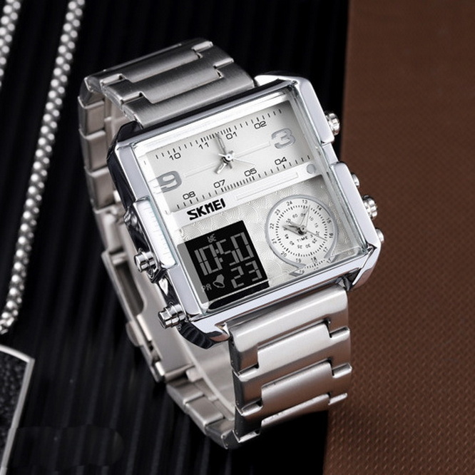 Waterproof 30M sports electronic watch tempered glass mirror luminous alarm clock three time zones titanium alloy case juvenile watch 012