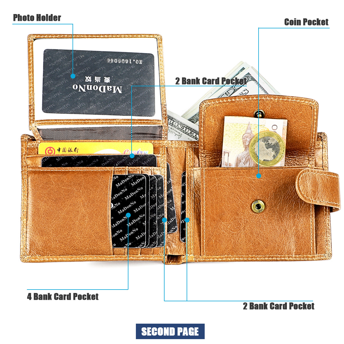 Men's Wallet Vintage Cow Skin Genuine Leather Wallet for Men RFID Credit Card Holder Purse Man Money Bag