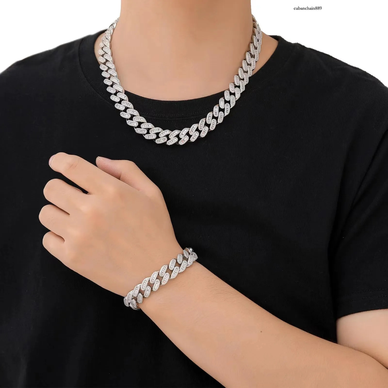 hip hop jewelry cuban k chain 15mm s sier fashion necklace iced out fully vvs baguette moissanite dia men necklaces