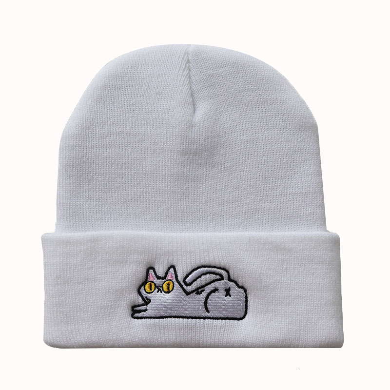 High quality design, Cute Lazy Cat Embroidered Knitted Warm Hoodie Hip Hop Hairline Hat for Male and Female