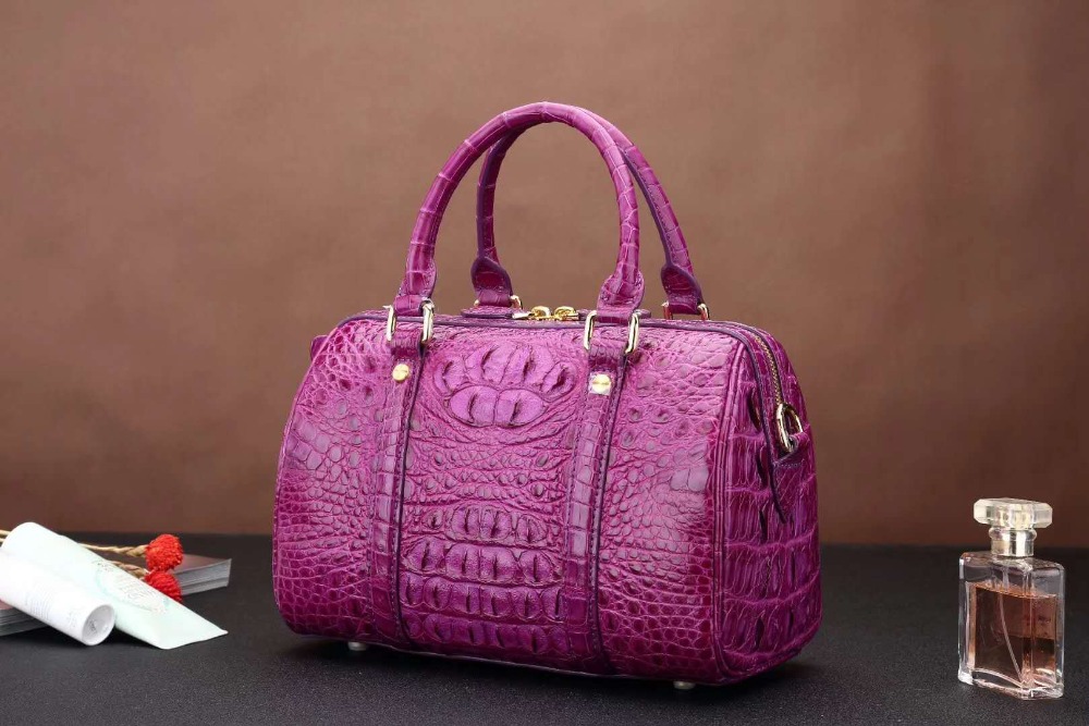 New production purple color 100% genuine crocodile skin leather women shoulder bag alligator head skin women tote cross body bag