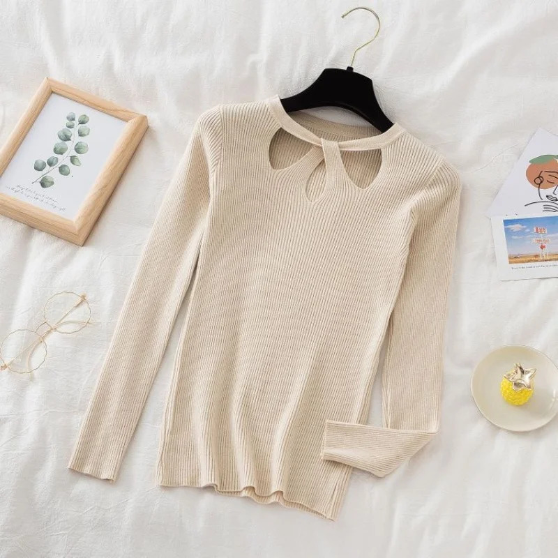 2024 Autumn Hollow Out Sexy Women Sweater Fashion Winter Vintage O-neck Knitted Tops Solid Casual Knitwear Pullover Slim 241107