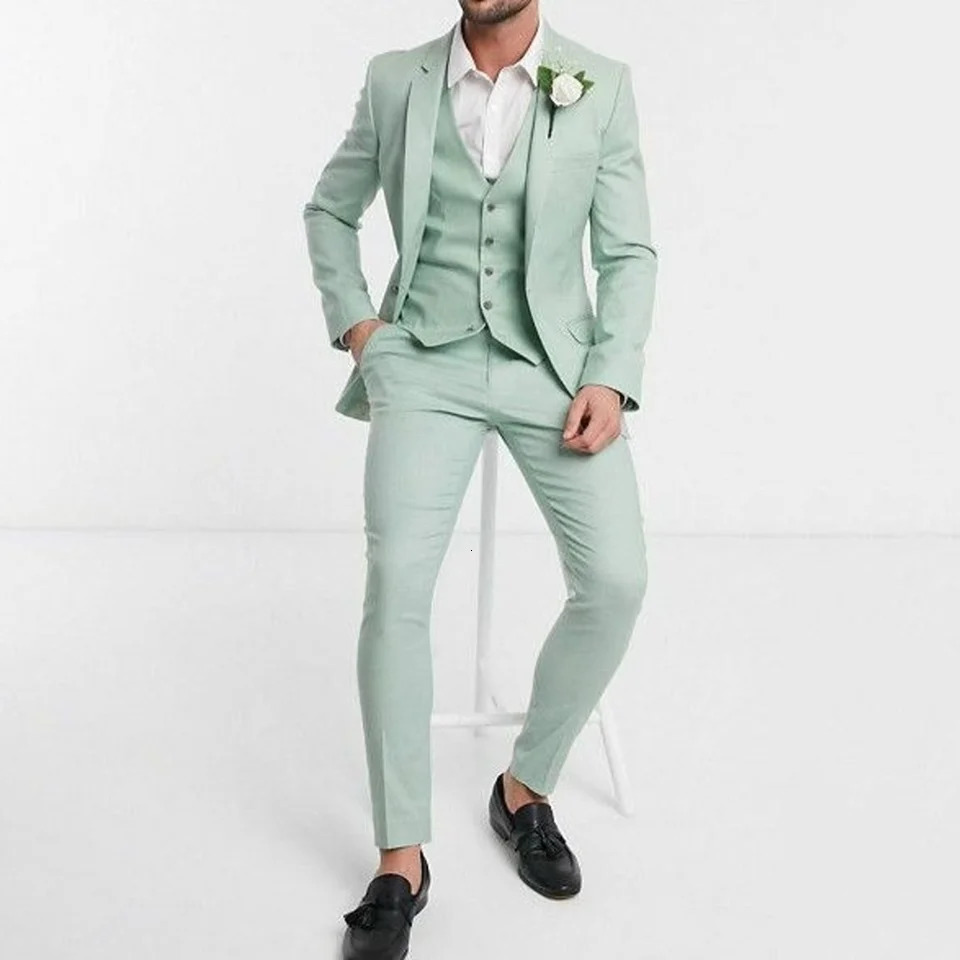 Mint green notch lapel mens wedding dress and evening gown custom elegant jacket fashion 3-piece set jacketpantsvest clothing 241106