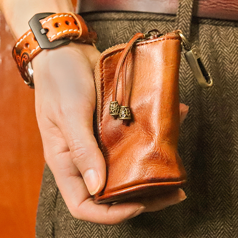 Zipper Cowhide Key Bag Genuine Leather Zipper Keychain Wallet Men Women Auto Car Key Holder For Keys Zipper Key Cover Coin Purse