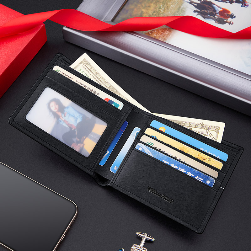 Wallet men's short horizontal wallet business cowhide wallet business wallet bank card card bag coin purse multi-function