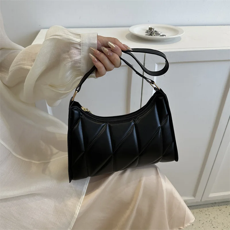 Black PU Leather Shoulder Bag Retro Solid Color Casual Female Hobos Handbags Women's Fashion Handbags Shopper Clutch Purse