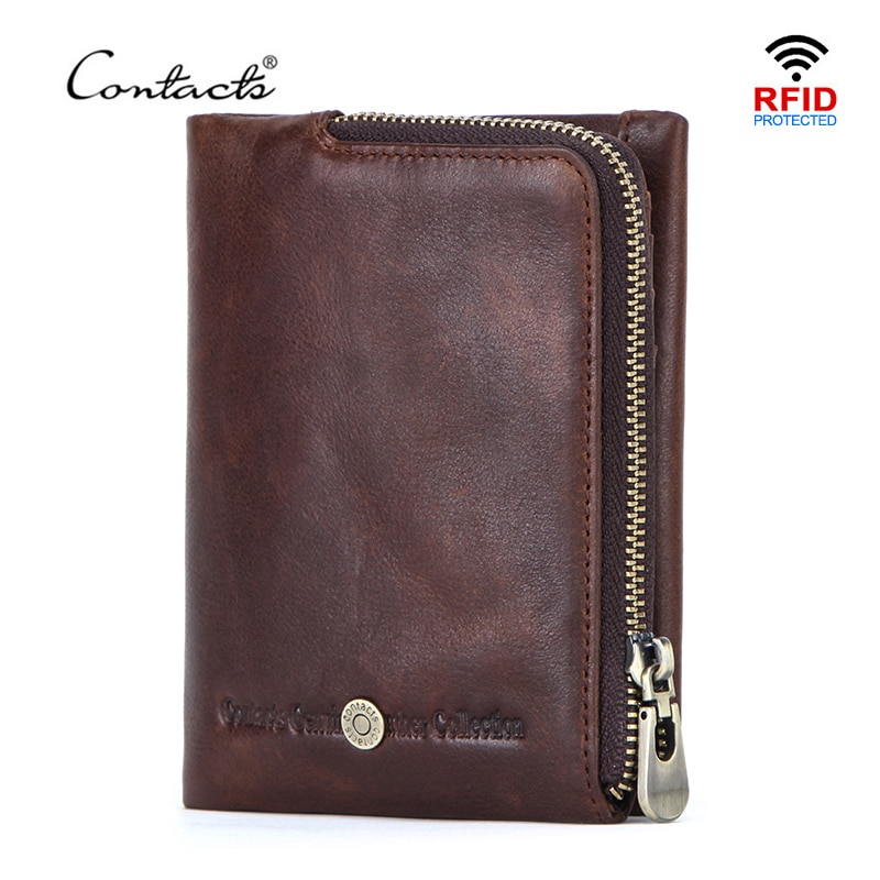 CONTACT'S Genuine Leather Men Short Wallets High Quality Card Holder Coin Purse Money Clip Male Mini Wallet Men's Bag Handbags