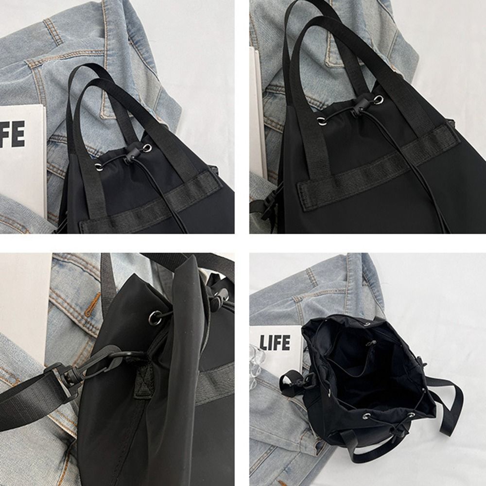 Simple Canvas Nylon Drawstring Bucket Bag Crossbody Bag Large Capacity Shoulder Bag Outdoor Bag Handbag Girls