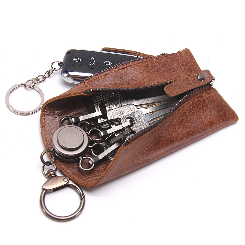 CONTACT'S 100% Genuine Leather Key Wallet Men Car Key Holder Zipper Keys Case Top Quality Male Man Housekeeper Keys Organizer