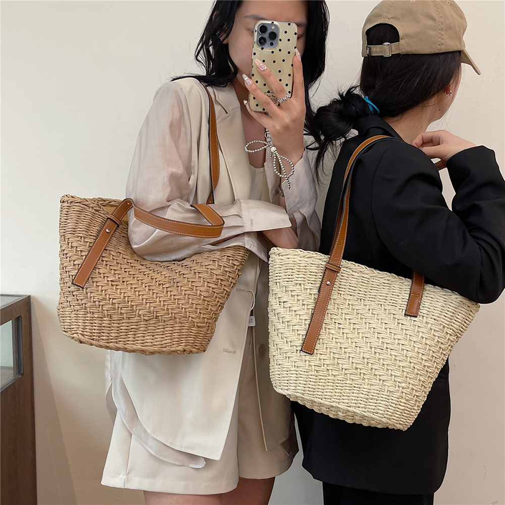 Straw Beach Bag Large Tote Bag Summer Shoulder Bag Woven Underarm Bag Holiday Travel Handbag for Women
