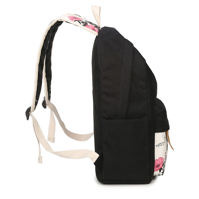 Fengdong 3pcs/set girls canvas school backpack kids school bag set vintage flower bookbag children food bag pen pencil bag gift