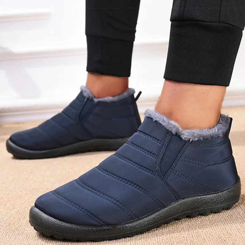 Mens Boots Slip On Winter Shoes For Men Ankle Boots Winter Booties For Men Fur Shoes Waterproof Snow Boots Warm Casual Botas 241106
