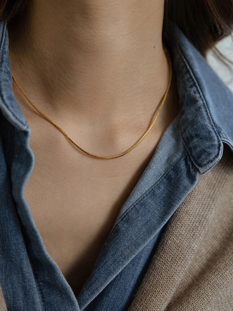 Brass soft snake chain necklace punk hip-hop runway rare simple dress bohemian top 241107