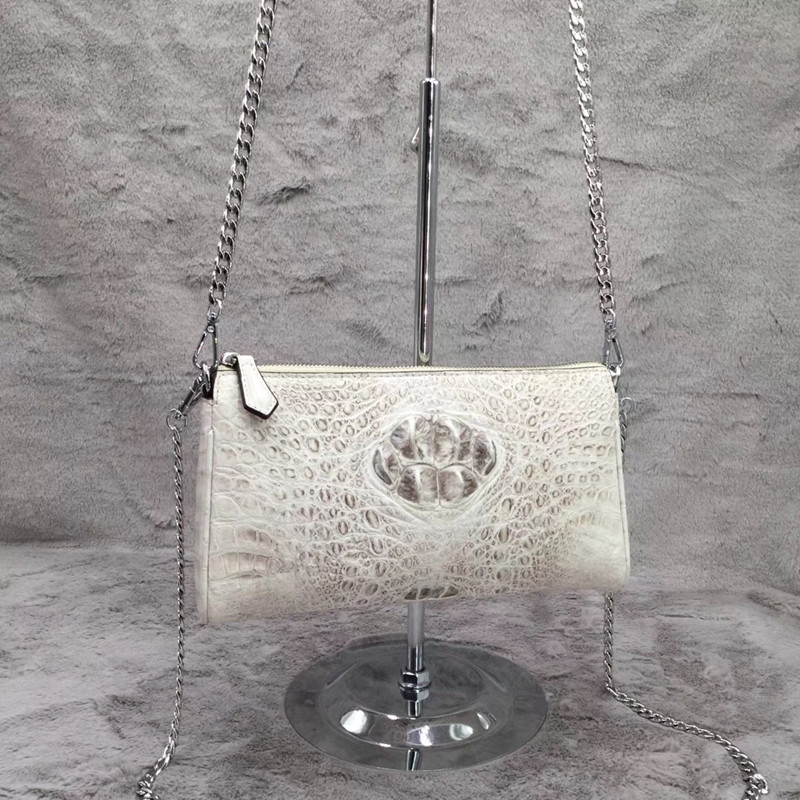 Exotic Alligator Skin Lady Small White Purse Female Large Phone Clutch Genuine Crocodile Leather Women Single Cross Shoulder Bag