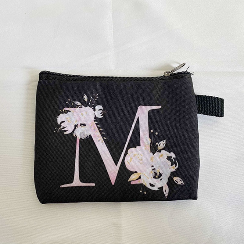 Simple Coin Purse Fashion Letter Flower Print Small Square Bag Go Out Shopping Convenient Handheld Wallet Card Bag