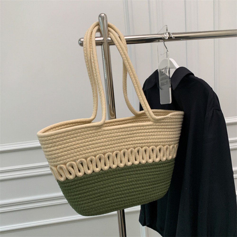 Shoulder Bag Skeleton Cotton Thread Woven Bag New Summer Large Capacity French Straw Bag Seaside Vacation Beach Bag Female