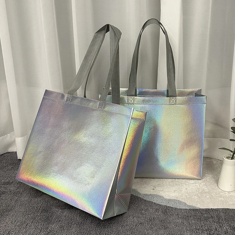 20 pieces/laser shoulder bags shoe shopping bags high-end non-woven bags shopping mall bags clothing packaging bags 241106