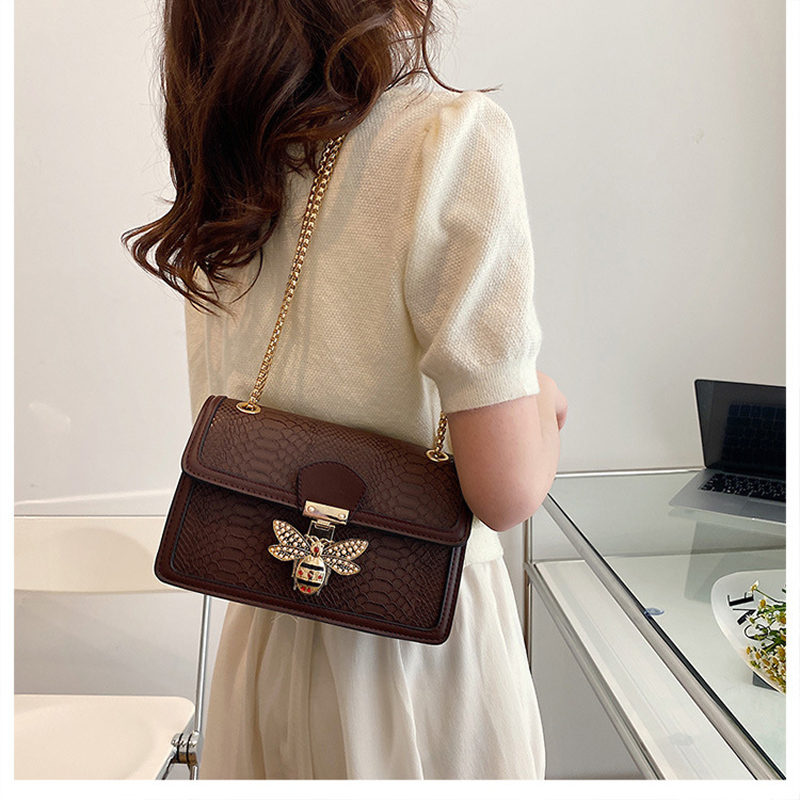 Luxury Brand Women Handbag New Retro Bee Female Shoulder Bag Simple High Quality Leather Cross-body Chain Handbag