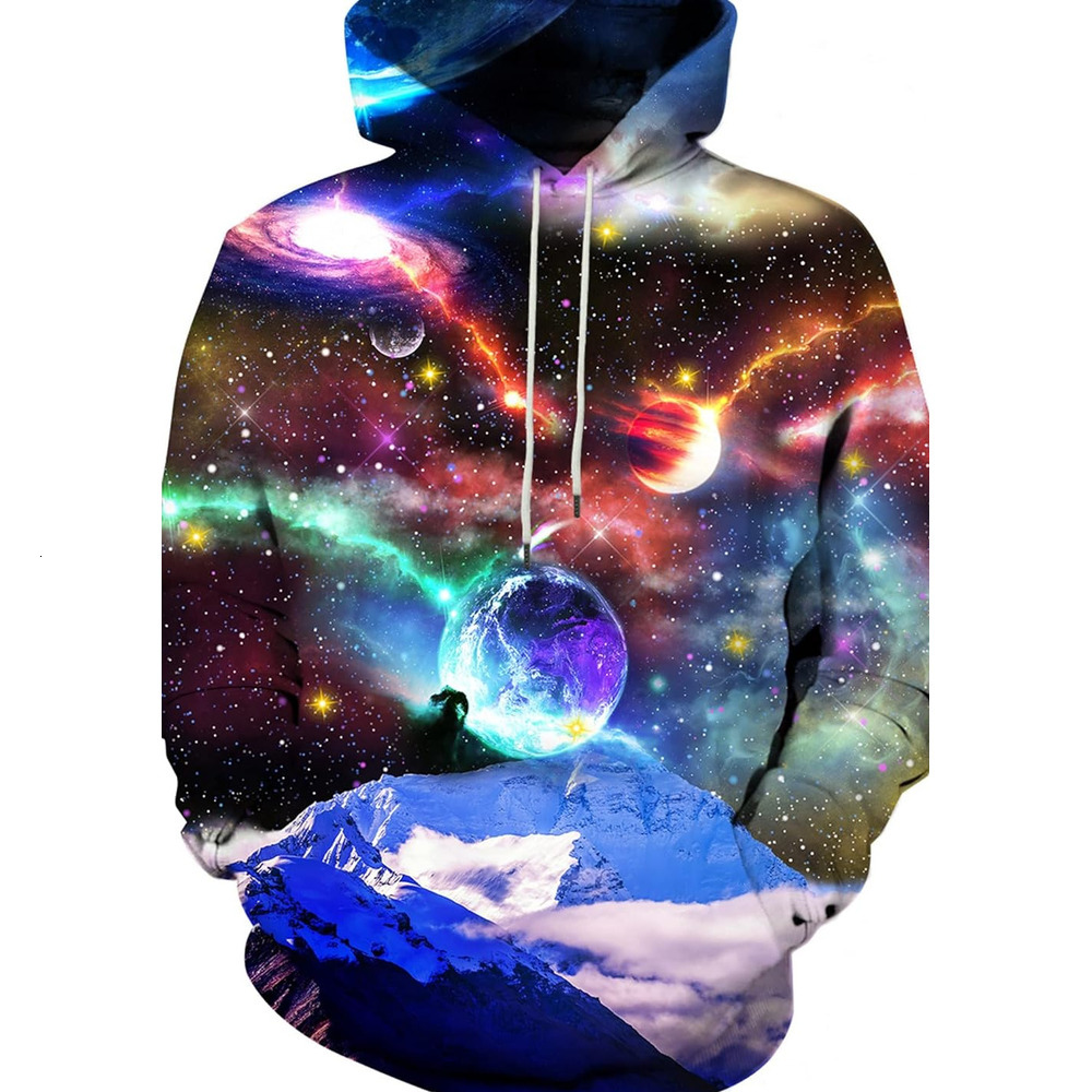 Hoodie for Mens Womens Unisex 3D Printed Hooded Sweatshirt Casual Pullover Hoodie with Big Pockets Graphic Trendy Starry Sky Planet Pattern