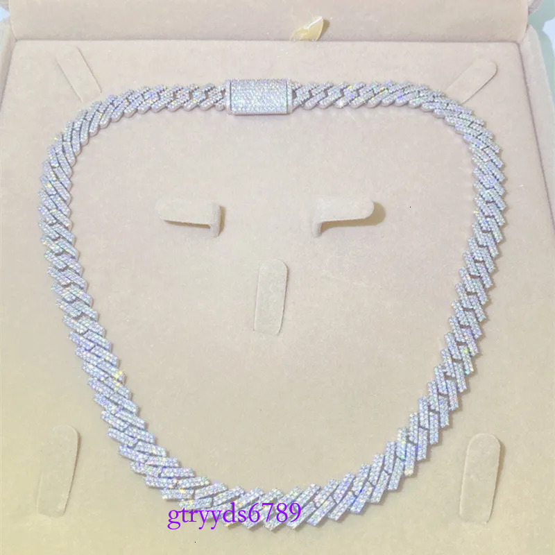 10mm 18-24inch Gold Plated S Sterg Sier Pass Test Moissanite Dia Cuban Chain Necklace Bracelet Jewelry For Men Women Nice Gift
