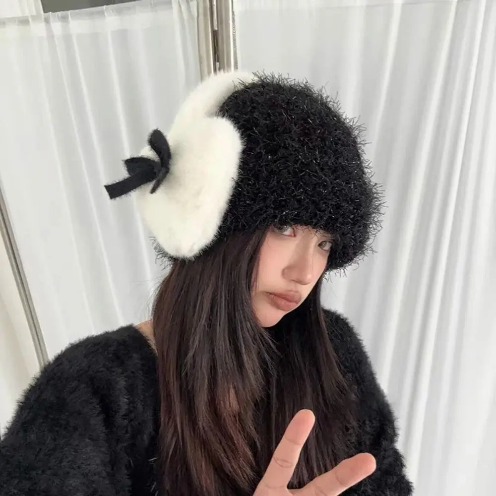 Kawaii Bow Knot Earrings Fashionable Plush Heart shaped Fluffy Eartips Cold Protection JK Girls Eartips Womens Eartips 241107