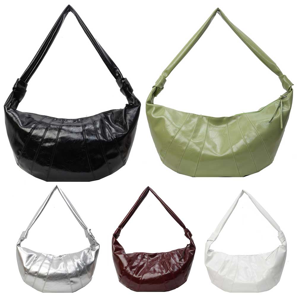 Crescent Shoulder Bag PU Leather Fashion Hobo Bag Solid Color Shoulder Purse Large for Women