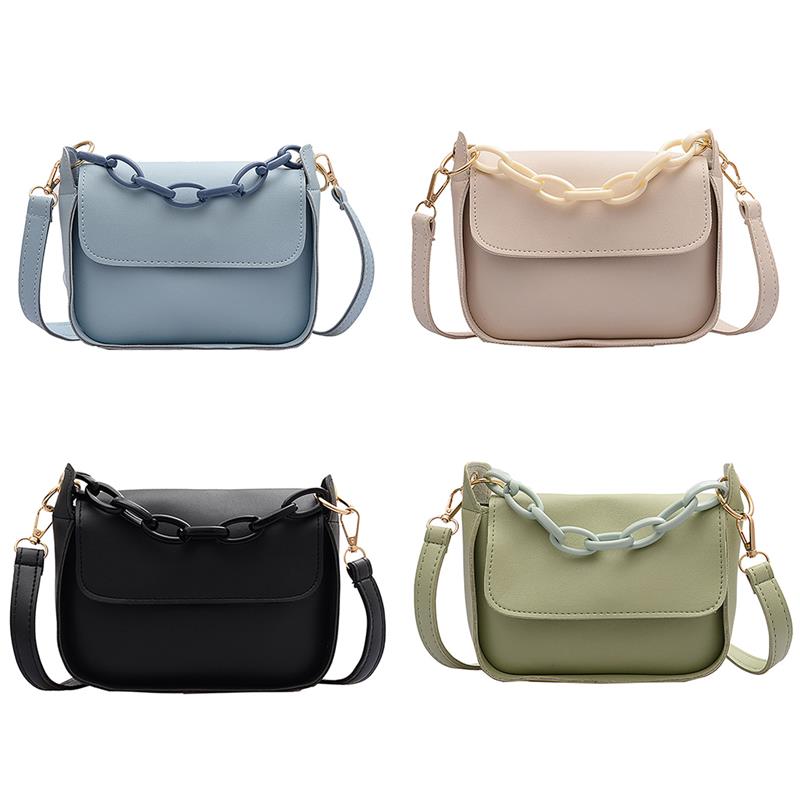 Solid Color Small PU Leather Crossbody Bags for Women 2020 Summer Acrylic Chain Lady Travel Shoulder Messenger Handbags