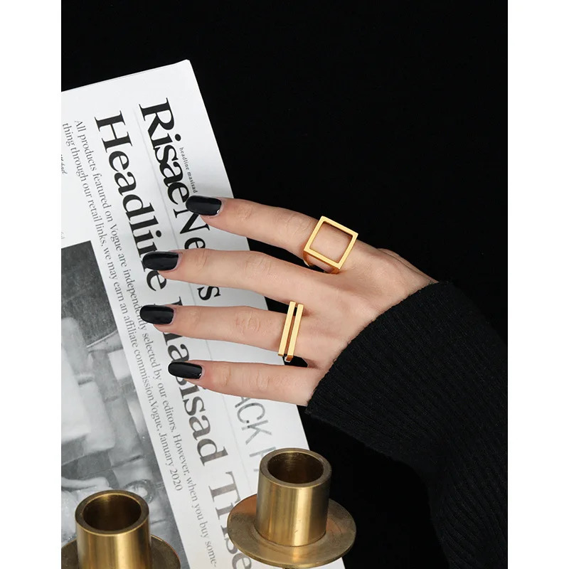F. I.N.S Customized Minimum Thin Hollow Square S925 Pure Silver Open Ring Simple Geometric Line Wedding Exquisite Jewelry 241106