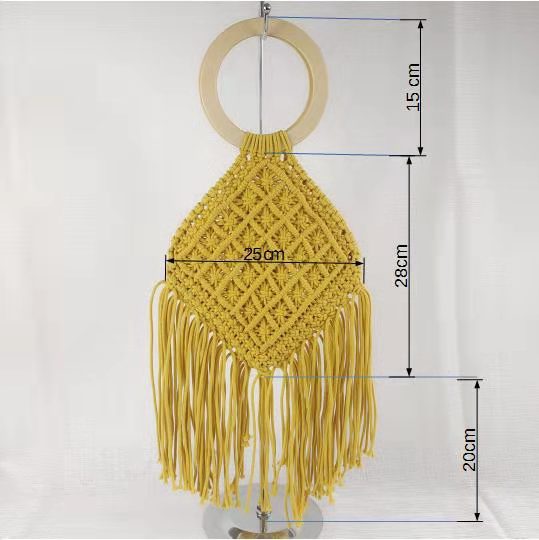 2021 summer new cotton thread craft straw bag Wooden handle diamond cotton thread tassel messenger bag women