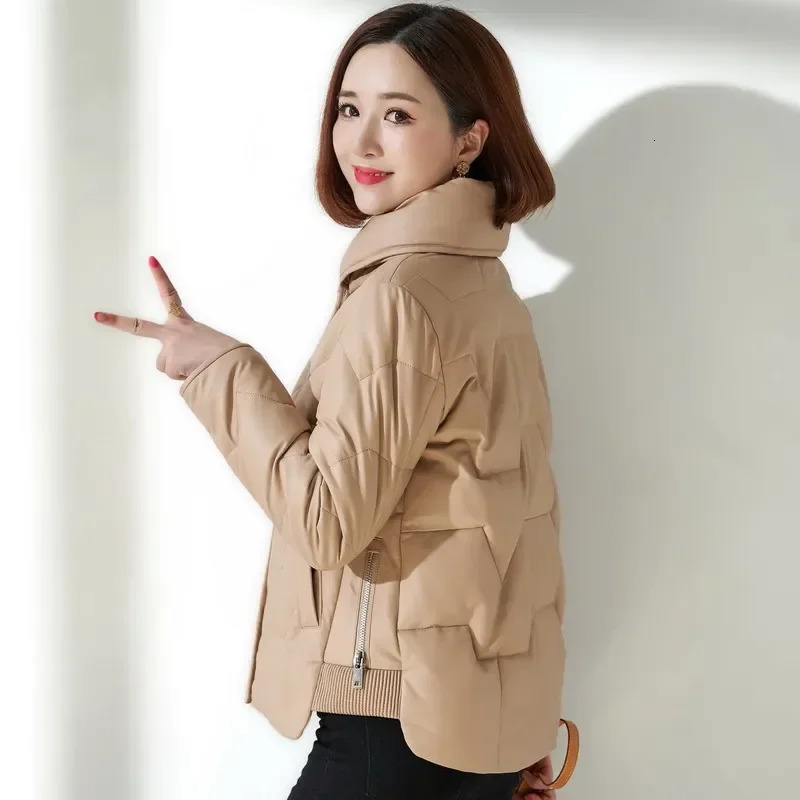 Womens Leather Jacket Womens Clothing Womens Leather Down Jacket Womens Winter Puff Korean Fashion Coat Chaqueta 241107
