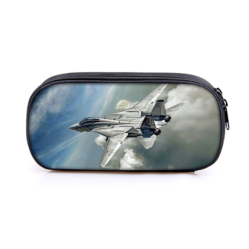 Fighter Plane Battleplane Aircraft Carrier Print Cosmetic Case Pencil Bag Boys Girls Stationary Bags Pencil Box School Case Gift