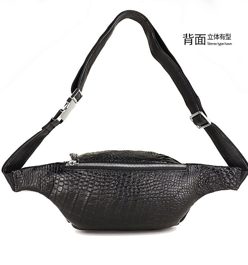 100% Real/Genuine crocodile Skin men tote cross body chest bag small size men bag black color alligator skin with cow skin inner