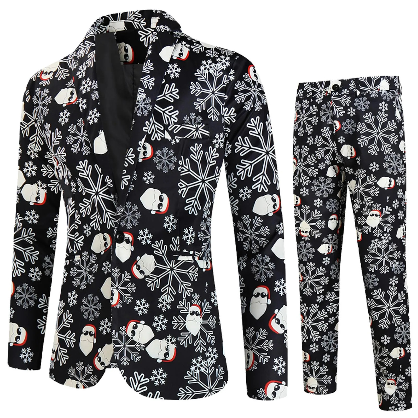 Christmas mens two-piece set fashion printed jacket and mens set spring and autumn lapel party dress formal jacket 241106