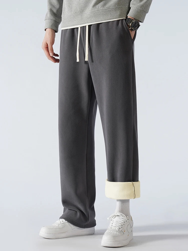450G Heavy Winter Fleece Sweatpants Men Korean Fashion Thick Warm Loose Track Pants Male Straight Home Thermal Trousers 241104