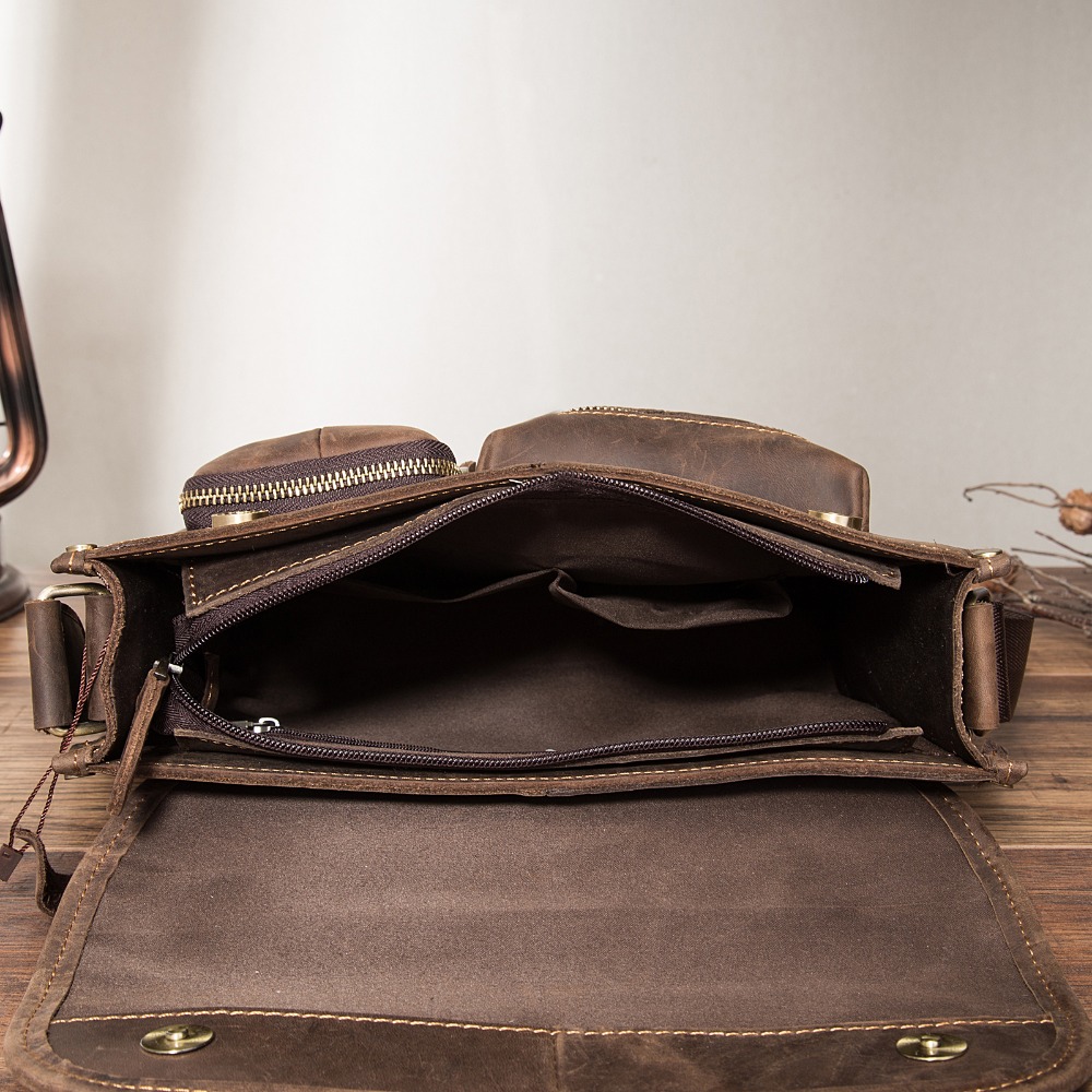 Original Leather Male Casual Design Student Shoulder Messenger Crossbody bag Fashion College Satchel 10" Book bag For Men 202-d