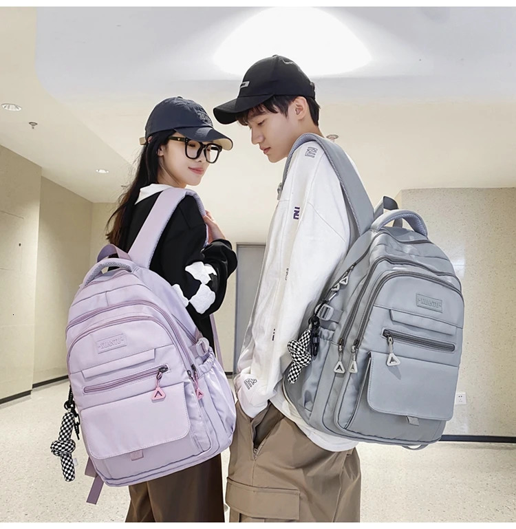 Simple student bag solid color school bag youth large capacity travel backpack high-quality canvas school bag fashionable bag 241107