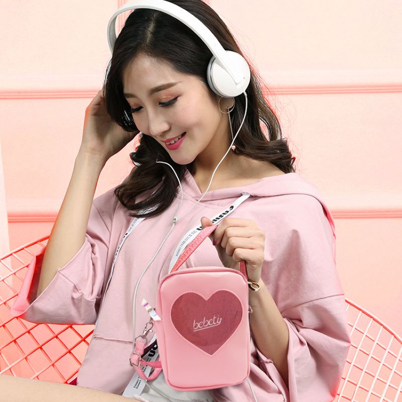 pink Diamonds Girls Messenger Bag Heart Handbags New Shoulder Bag PVC Soft Women Travel Bags Korea