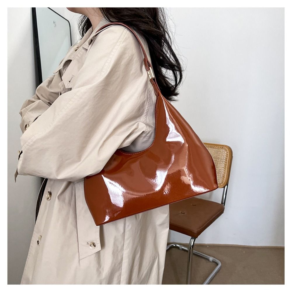 Glossy Shoulder Bag Fashion PU Leather Solid Messenger Bag Purse Women