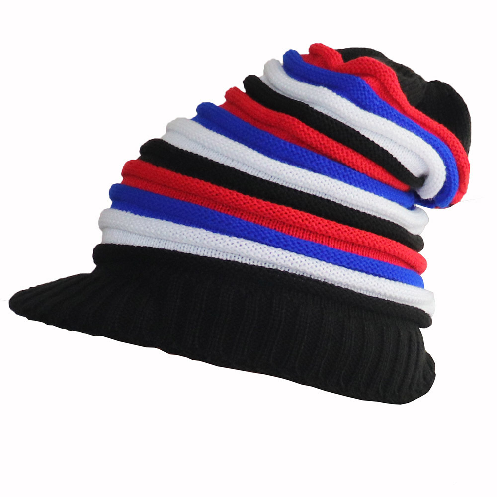 High quality design, men and women warm with and colorful striped long rainbow knit pullover hat