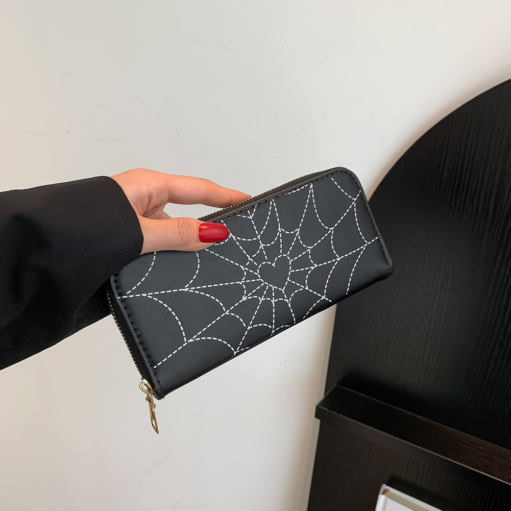 Women Spider Web Print Wallet Novelty Spider Web Zipper Wallet Fashion Multi-Use Halloween Trendy Wallet for Girls